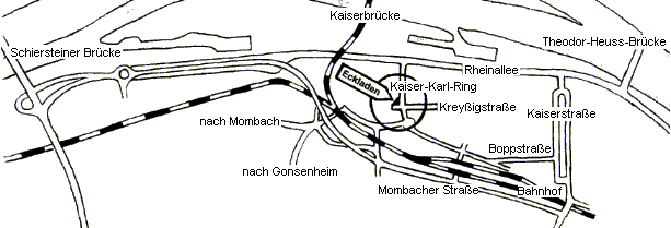 Stadtplan Mainz,  leicht zu finden, nur 100 m vom Bismarckplatz, ausreichend Parkplätze